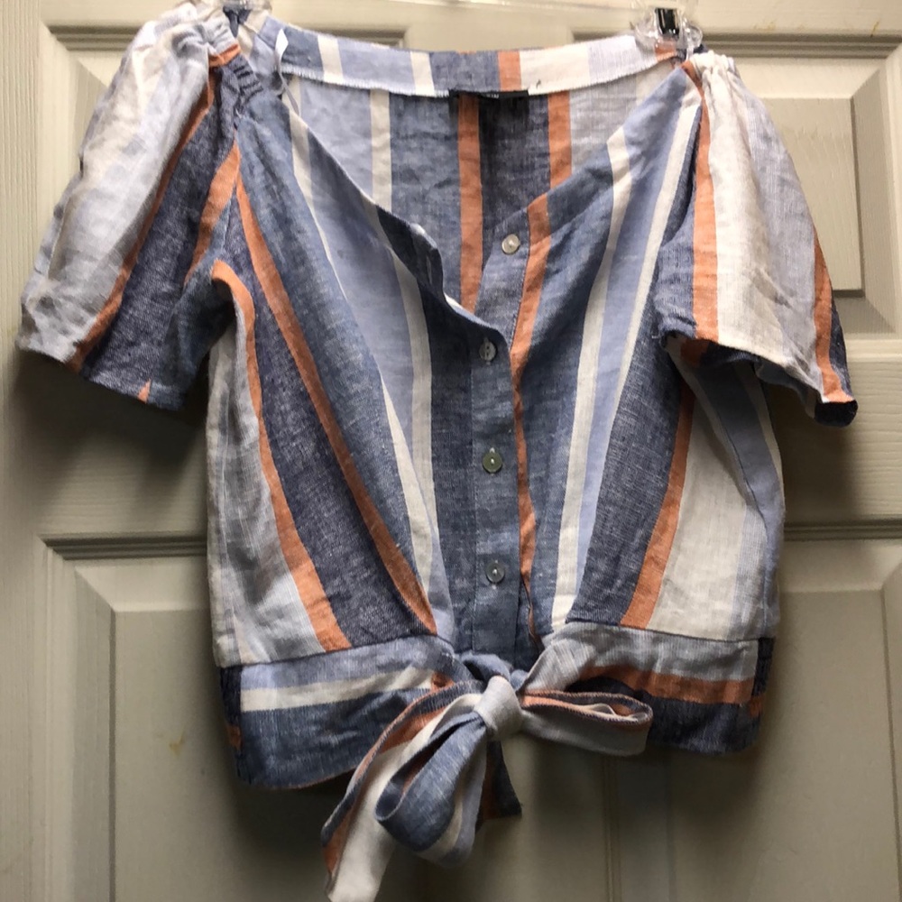 Striped Flowy Crop Top With Bow